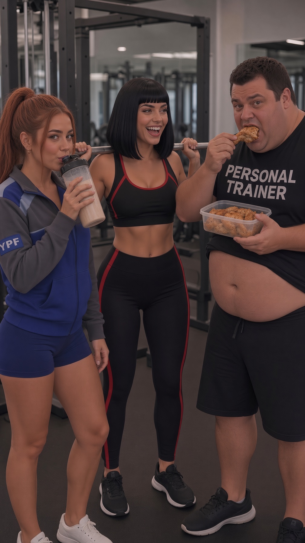 hola chicos! ya estamos en el gym con lucie, esperando que el profe termine de desayunar y empesamos!
